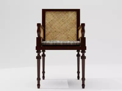 Antique Wooden Cane Chair Low-poly 3D model