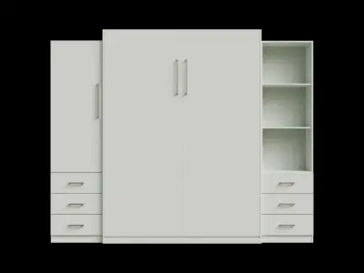 White Wall Bed Cabinet Closed 3D model
