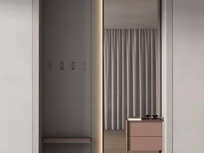 246 hallway zone 08 minimal hall with big stand mirror 01 3D model