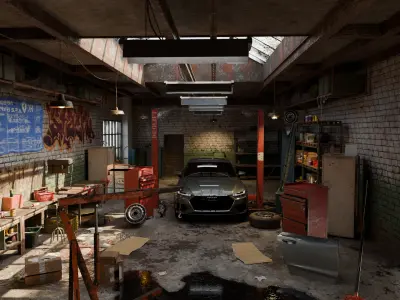 Auto Garage Repair Workshop Model  Low-poly 3D model