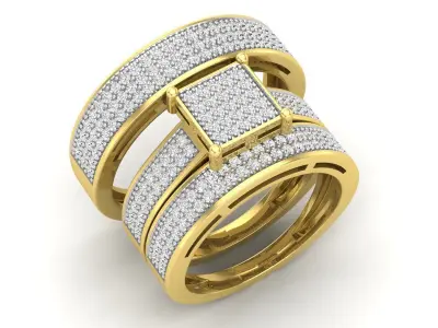 AV 658 Diamond Coordinated Wedding Trio Ring Set 3D print model