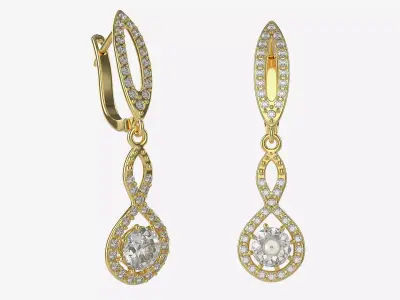 Earrings Diamond Gold Jewelry 02 3D model