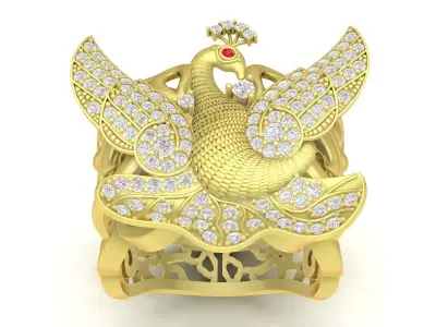 Majestic Phoenix Bird Statement Ring for Men and Women  3503 3D print model