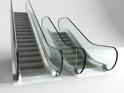 Escalator set three escalators 3D model