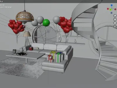 Birthday Party room with simple animation 3D model