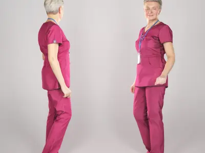 Surgical nurse in red uniform smiling 138 Low-poly 3D model