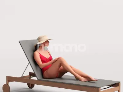 Humano Woman in swimsuit hat sitting sunbed pool-2511-050-7489 3D model
