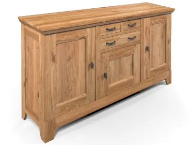 Country Sideboard 3 Door 3 Drawer Solid Natural Oak  3D model