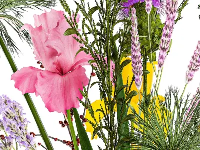 Bouquet of flowers thistle branches iris lavender barberry 376 3D model