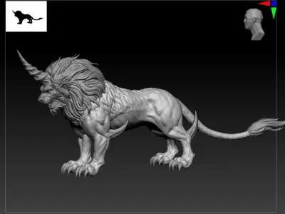 lion variation sacred beast Biology 3D model