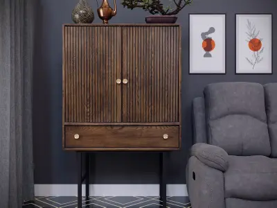 Interior with Sofa Set and Cupboard Low-poly 3D model