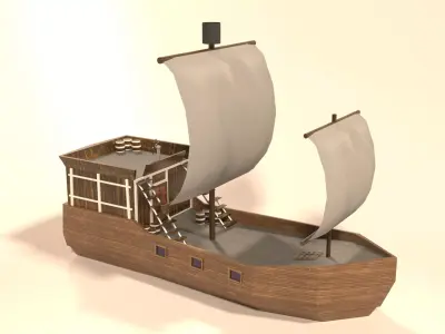CARTOON WOOD BOAT NOT REALISTIC Low-poly 3D model