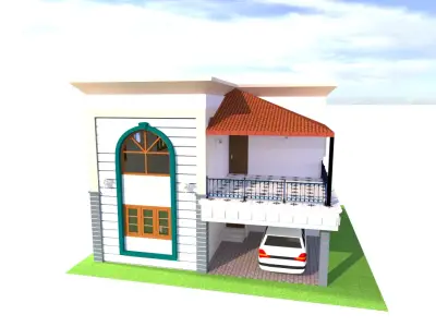 Modern Duplex villa Low-poly 3D model