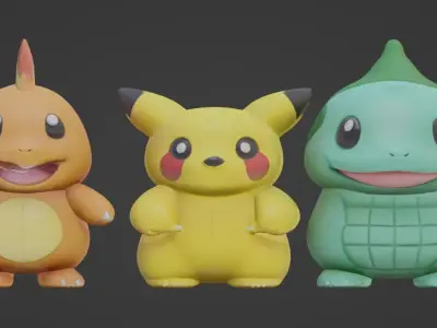 Pokemon Starter Trio 3D Print Model 3D print model