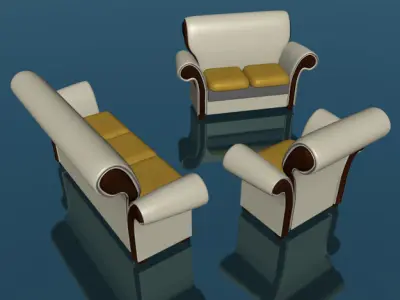 Leather set sofas low poly Low-poly 3D model
