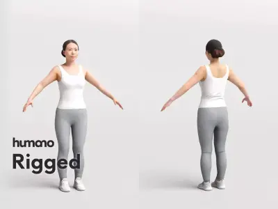 Rigged sport asian woman - fitness gym yoga - 083-5399 3D model