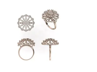 Rose Gold Floral Diamond Cluster Cocktail Ring 3D print model