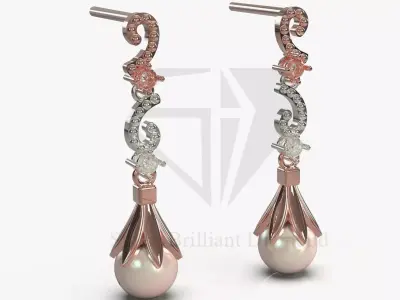 Exquisite Pearl Earrings Rose Gold Ready for 3D Printing pe0057 3D print model