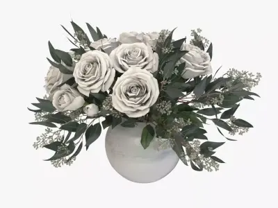 Roses in vase Low-poly 3D model