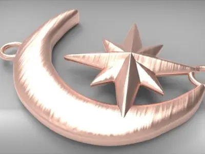 Crescent Moon North Star Necklace Charm Pendant Jewelry 3D print model