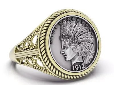 10 dollar indian american coin printable 3d jewelry Ring 3D print model