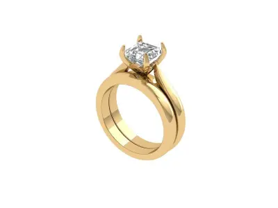 Asscher Ring Bridal Set 3D print model
