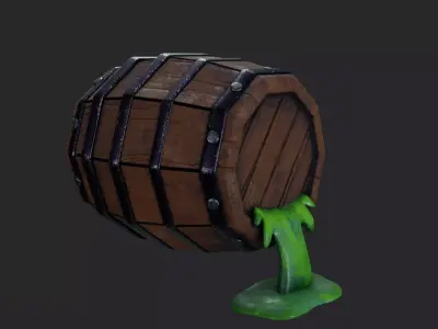 Stylized Potion Spilling Barrel Low-poly 3D model