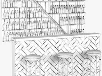 WoodBar bar with shelves and stools 3D model