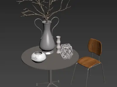 Contemporary Table Set with Props 01 Low-poly 3D model