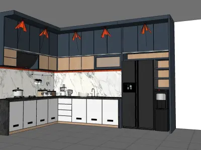 Luxury Minimalist Modern Letter L Kitchen Set 3D model