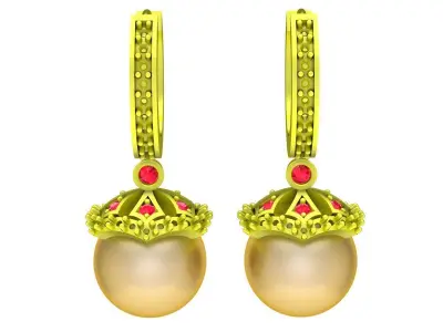 Luxury Crown Pearl Dangle Hoop Earrings Jewelry 3D Model 5872 3D print model