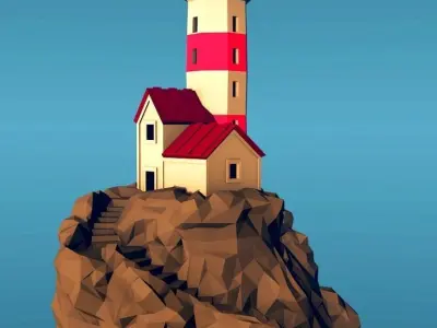 Low poly lighthouse on island Free 3D print model