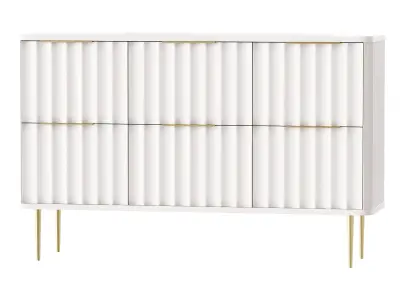 White Bedroom Dresser for Storage in Gold 3D model