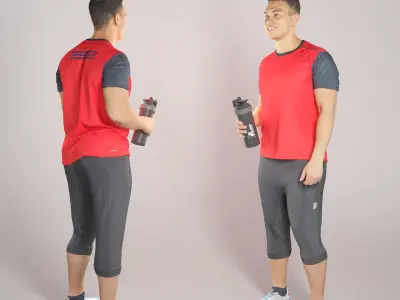 Athletic man in sportswear with water bottle 309 Low-poly 3D model