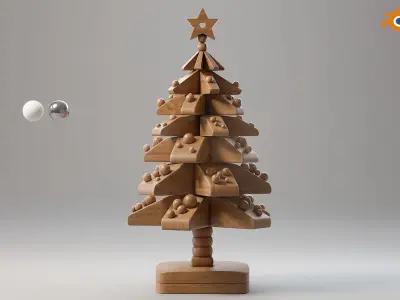 Wooden christmas tree 02 Low-poly 3D model