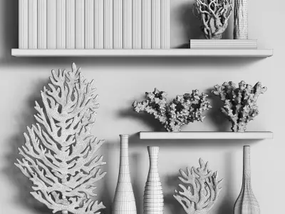 Decorative set of organic coral with books and vases 3D model