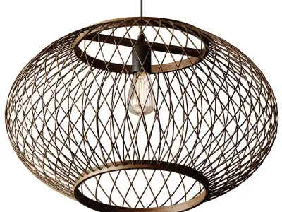 Natural Round Bamboo Hanging Pendant Lights 3D model