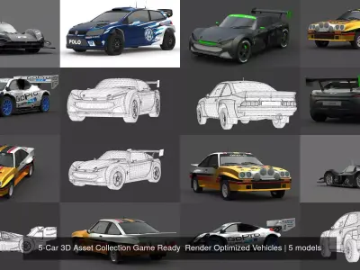 5-Car 3D Asset Collection Game Ready  Render Optimized Vehicles 3D Model Pack