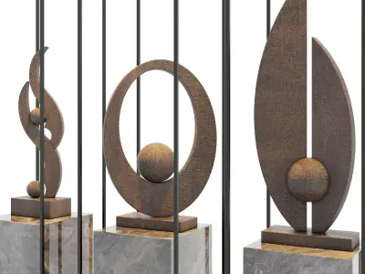 Decor three sculptures in metal frame 3D model