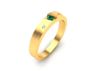 Band 3dm Render Details gold ring with emerald stone and diam... 3D print model