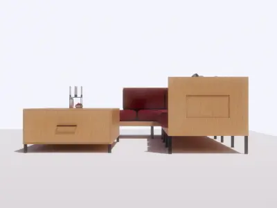 modern sofa and table - wood table and wood sofa Free 3D model