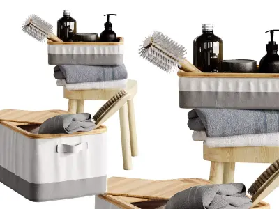 Bathroom decor ikea RABBLA Box stool  FLISAT towels brush 3D model