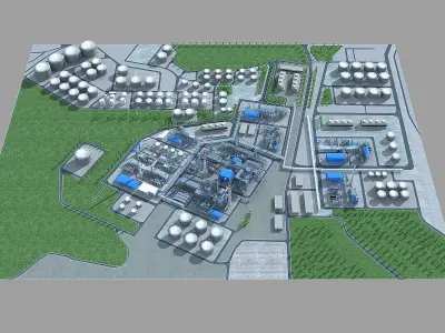 Complete Refinery Scene Low-poly 3D model