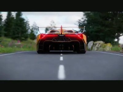 Realistic High-Poly Forest orange car road 3D model