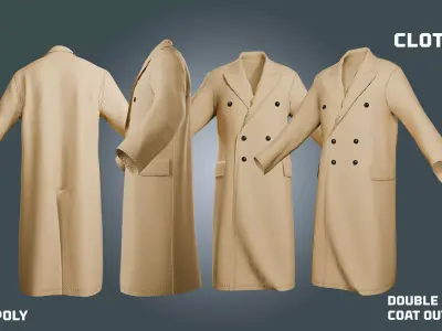 double breasted COAT - clothyfic outfit Low-poly 3D model