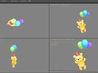 cartoon toy bear and balloons - happy Birthday Low-poly 3D model