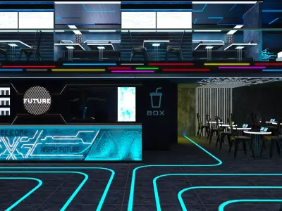 Futuristic Space-Themed Cafe Design Summary 3D model