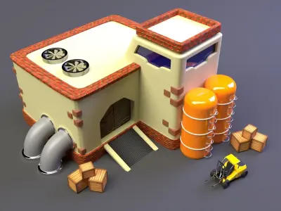 Factory house with pipes 3D model