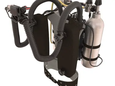 Rebreather scuba diving backpack with two tanks 3D model