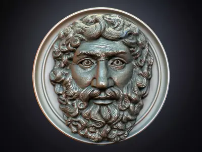 Zeus head ancient Roman army emblem copper plate relief 3D print model